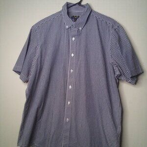 Club Room Shirt Men XL Button Down Short Sleeve Plaid Gingham Black White